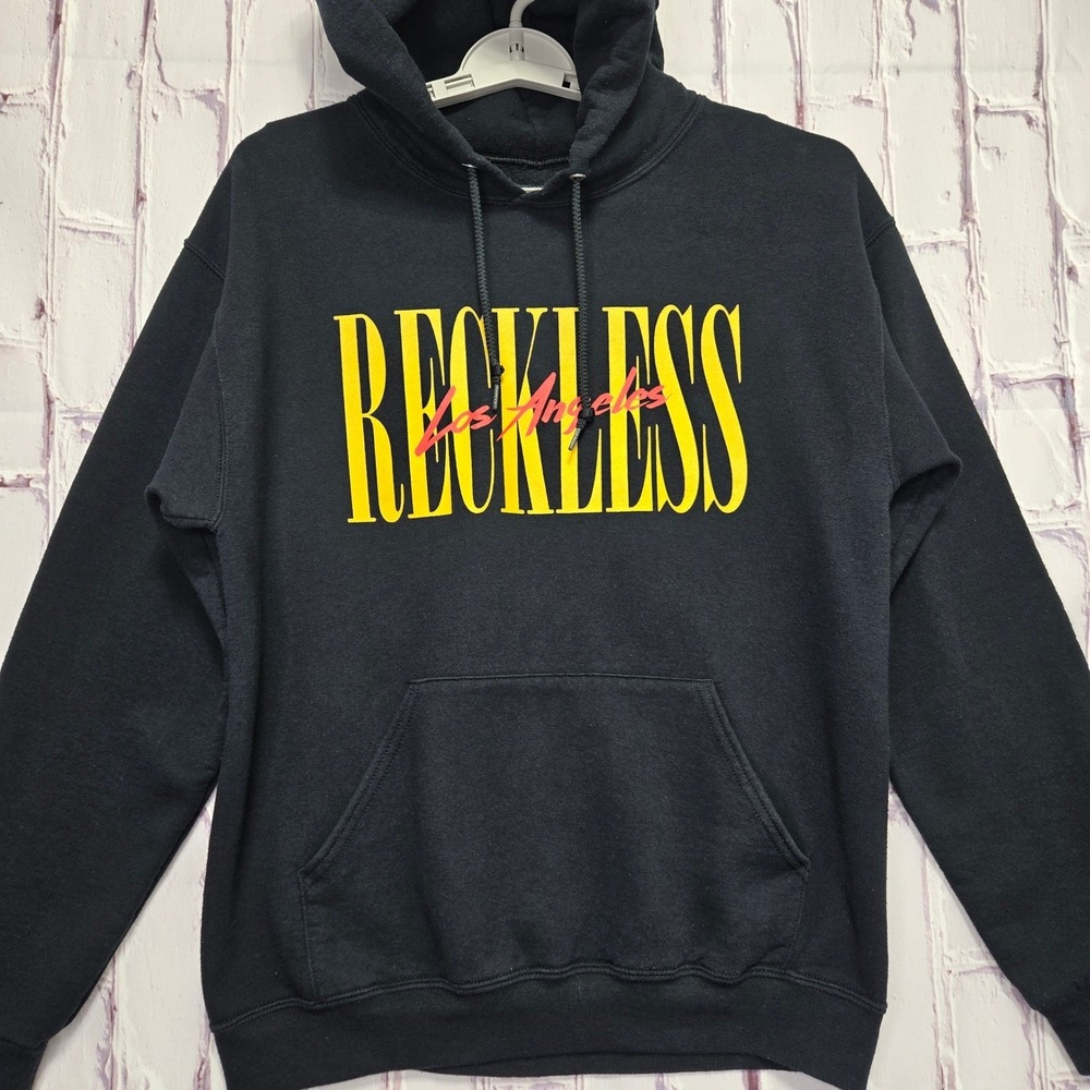 Y&R Reckless Los Angeles‎ Black Graphic Hoodie Pullover Hooded Sweatshirt Mens M
